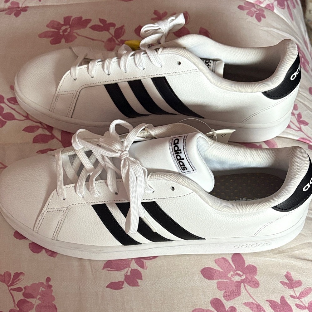 Adidas Men's White Sneakers with Black Stripes